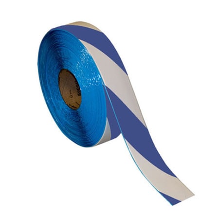 Floor Marking Tape, 2in X 100Ft , Blue/White Hazard Stripe